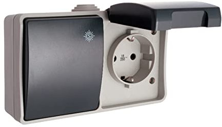 SOLERA 3363 - Base de Enchufe + Conmutador estanco de Superficie, IP44, Gris