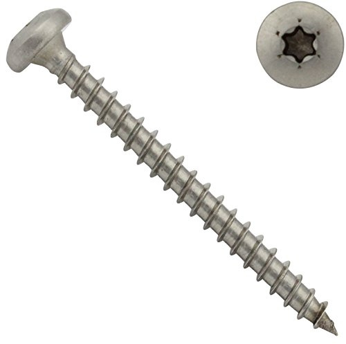 Spanplattenschrauben mit Rundkopf und TX - 4,5 x 40 mm - (50 Stück) - (verstärkter Kopf, Pan Head, Antrieb: T-20) - Vollgewinde - Edelstahl A2 V2A - SC9045 | SC-Normteile®