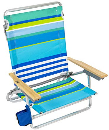 Rio Brands Classic 5-Position Lay-Flat Beach Chair Klappbarer Strandkorb, Aluminium, Coole Blaue Streifen, 30.8 x 24.75 x 29.5