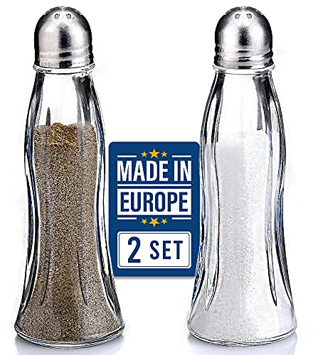 CRYSTALIA Premium Quality Glass Salt and Pepper Pots, 100% Lead Free Glass Salt and Pepper Shakers Set, Salt and Pepper Table Set with Stainless Steel Lids, Glass Salt Shaker, Glass Pepper Shaker