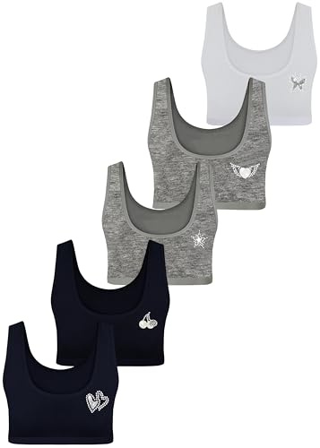 LOREZA ® 5 Sujetador Bustier para Niñas Ropa Interior Piedras Preciosas Camiseta de Tirantes -M-224-12-13 años