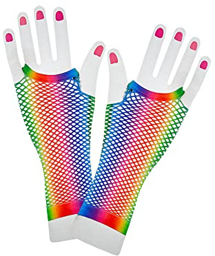 Wicked Costumes Adult Long Fingerless Rainbow Net Gloves - Fancy Dress Accessory