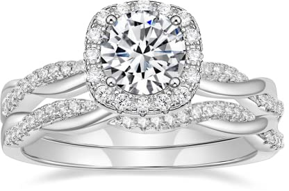 Mameloly 1.2ct Wedding Band for Women Bridal Rings Sets Round Cut Cubic Zirconia Halo CZ Engagement Rings Twisting Infinity Pave Set Size 8