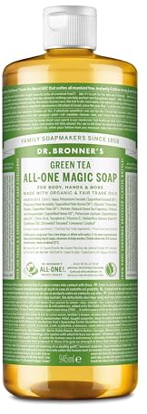 Dr. Bronners 18-IN-1 Naturseife | Organic Flüssigseife | Green Tea | Grüner Tee | Duschgel, Handseife, Shampoo und vieles mehr | Mit Bio Ölen | Fair Trade | 945 ml