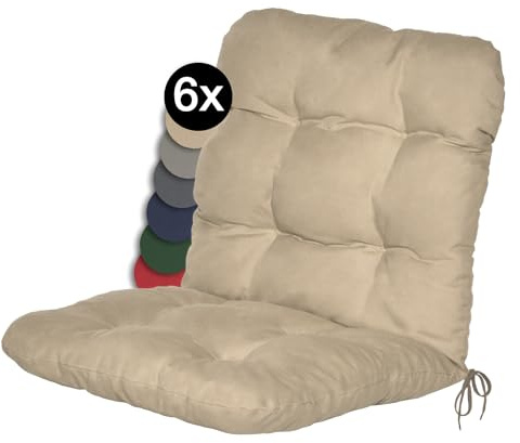 Beautissu 6er Set Niedriglehner Auflagen Set Flair NL Stuhlauflage 100x50x8cm Sitzkissen Niederlehner Gartenstühle Sitzauflagen Stuhlkissen Natur