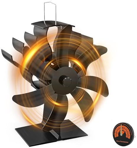VEEAPE Ventilateur de poêle à bois, ventilateur silencieux à 7 pales avec thermomètre, accessoires de brûleur à bois pour cheminée à bois
