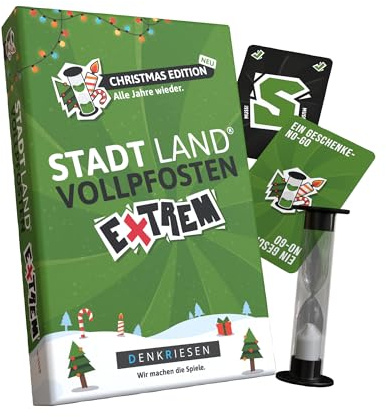 DENKRIESEN - Stadt Land VOLLPFOSTEN® Extrem – Christmas Edition | Ab 12 Jahren - ab 2 Spieler | Weihnachtsspiel | Stadt Land Fluss Xmas | Wichtelgeschenk oder für den Adventskalender | Geschenkidee