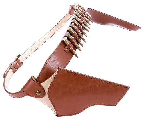 MDFCZXP Mittelalterliches Leder verdecktes Holster mit Patronengürtel, Revolver Western Cowboy Pistole Pistole Holster (Keine Waffe),Braun,124cm