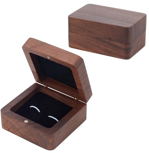 PLIGREAT 2 Pcs Vintage Walnut Wooden Cufflink Box, Small Rustic Wooden Cufflinks Gifts Box for Men Square Cuff Links Display Storage Case for Weddings Birthdays Holiday Party