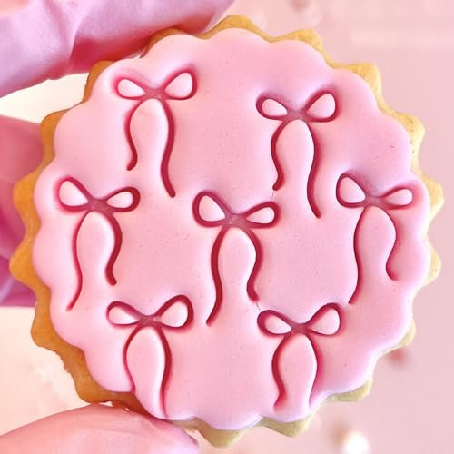 Bow Bows Pattern Fondant Stamp Embosser Biscuits Cookies Cupcakes fits m&s Biscuits Great for Wedding Engagement First Birthday Sweet 16 Baby Shower Reusable Marks and Spencers Free Matching Cutter