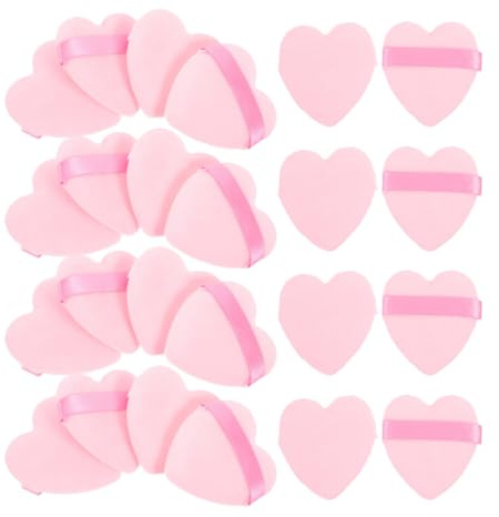 OSALADI 50 Unidades Borlas para Polvos Faciales en Forma de Corazón, Esponja de Maquillaje Rosa para Polvos Sueltos y Compactos, Accesorios para Fijar Maquillaje en Rostro