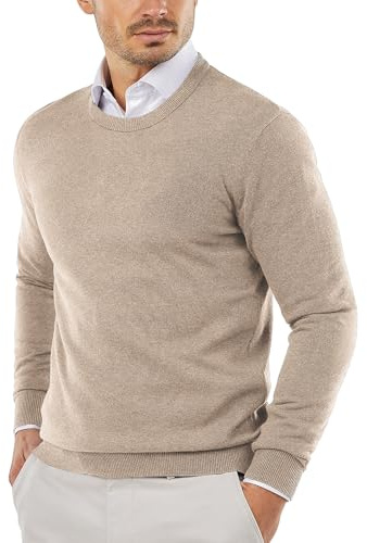 COOFANDY Men's Crew Neck Jumper Knitted Pullover Men Soft Sweater Lightweight Classic Jumpers Light Khaki XL