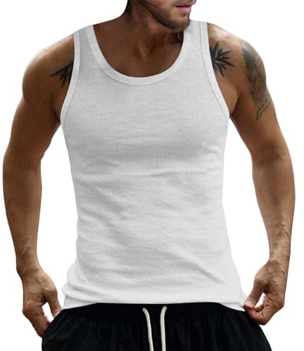 Generisk väst herr sommar lätt sport, undertröja herr finribbad rund hals linne slim fit tank topp rund hals löptröja andas sportskjortor luftig muskelskjorta enfärgad träningströja