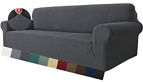 MAXIJIN Super Stretch Couch Bezug für 3-Sitzer Couch, 1-teilige Universal-Sofabezüge Wohnzimmer Jacquard Spandex Möbelschutz Hunde Haustierfreundliche Couch Schonbezug (3 Sitzer, Grau)
