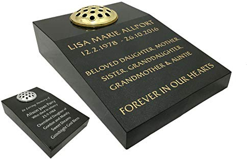 Black Granite Vase Wedge Grave Memorial - Any Inscription On Demand 18x 12x 4