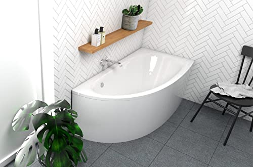 ECOLAM® Badewanne Wanne Eckbadewanne Milena Design Acryl weiß 150x70 cm RECHTS + Schürze Ablaufgarnitur Ab- und Überlauf Automatik Füße Silikon