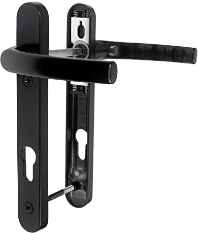 JCP Paire de poignées de porte en uPVC, centres de vis 122 mm, ensemble de ressorts PZ 92 mm, plaque arrière 220 mm x 30 mm, noir