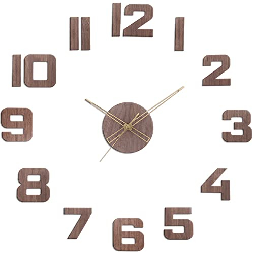 PRIM Veneer DIY Wanduhr, Made in EU, Holz Wand-Deko ∅ 600-1000 mm, 3D Ziffern, Groß XXL, Für Küche, Schlafzimmer (Dunkles Holz)