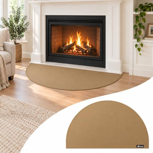 FLASLD Half-Round Fireplace Mat, 28×48In Hearth Protector for Sparks Embers