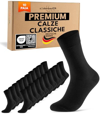 sockenkauf24 10 Paia di Calze Uomo Donna Calzini Lunghi Business Cotone Traspiranti Comode (Nero 35-38)