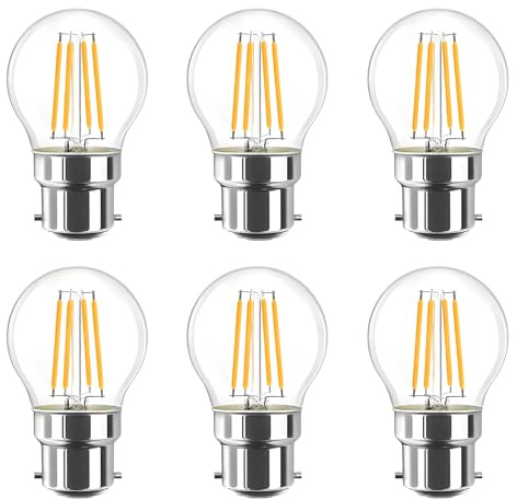 Huamu - Bombilla LED (4 W, filamento de Bayonnate, G45, B22, 2700 K, color blanco cálido, 400 lúmenes, bombilla vintage, no regulable, lote de 6 unidades)