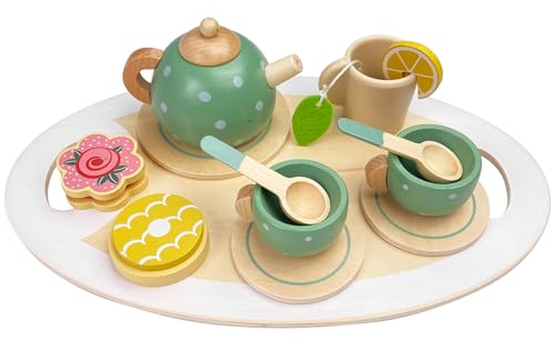 Relota 15 Pcs Teeservice Kinder Holz Personalisiert, Kindergeschirr Spielküche, Teeset Kinderspielzeug, Tee Set Kinderküche, Holzspielzeug Küchenzubehör, Küchenspielzeug, Kinderküchen Zubehör