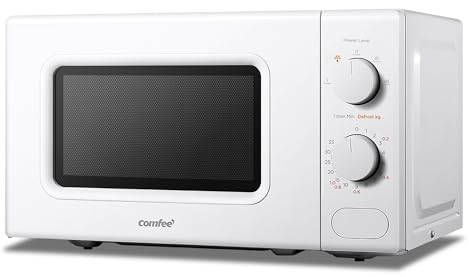 COMFEE' Horno microondas blanco, 20 litros, 700 W, 5 niveles de potencia, función de descongelación rápida, temporizador manual, diseño compacto -CM-M202CC(WH)
