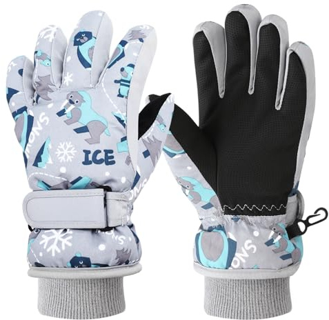 GSrenyu Children's Waterproof Ski Gloves with Adjustable Cuffs - Warm Winter Snow Gloves for Boys & Girls, Suitable for Skiing, Snowboarding & Bike Riding