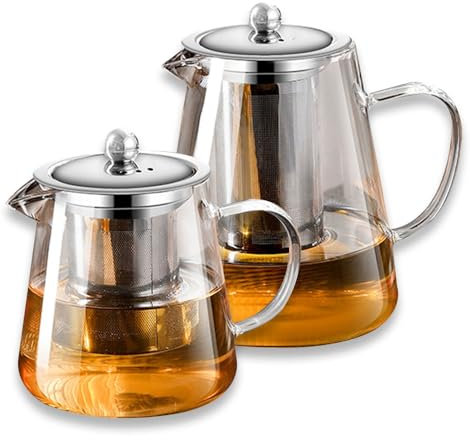 Tetera de vidrio de borosilicato de 950 ml con infusor de té extraíble, apta para estufa y resistente al calor, ideal para té suelto y café, cafetera transparente con línea de escala para cerveza de