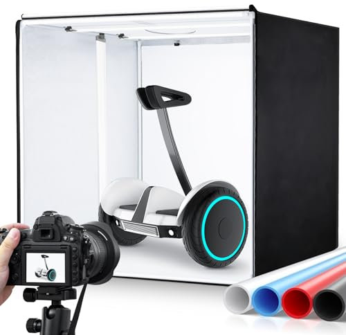 Photo Studio Box, 39x39x39 Inches Portable Foldable Photography Light Box Shooting Tent with Dimmable High CRI95+ LED Lights and 4 Backdrops for Product Photography