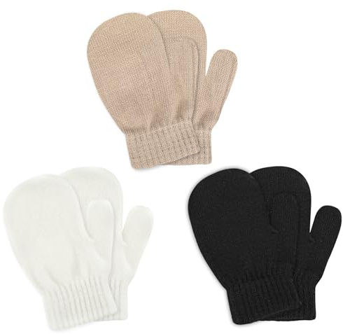 Abeillo 3 Pairs Toddler Gloves Ages 2-4 Years, Winter Baby Warm Mittens, Cute Stretch Full-Finger Knitted Gloves