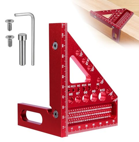 Regla de Ángulo de Carpintería, Multifuncional Ángulo de 45/90 Grados Regla, 3D Multiángulo Escuadra Carpintero de Aleación de Aluminio para Ingeniero, Carpintero (Rojo)