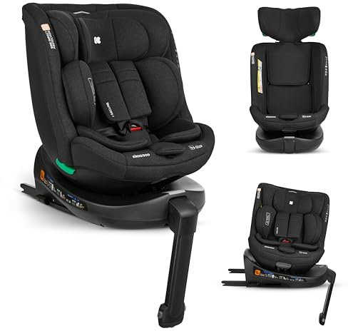 KikkaBoo Kindersitz 9-36kg I-SECURE, Kindersitz ab 1 Jahr, 360° Drehbar mit ISOFIX, i-Size, Gruppe 0 1 2 3 (0–36 kg), Reboarder Rückwärts & Vorwärtsgerichtet, Verstellbare Kopfstütze, Schwarz
