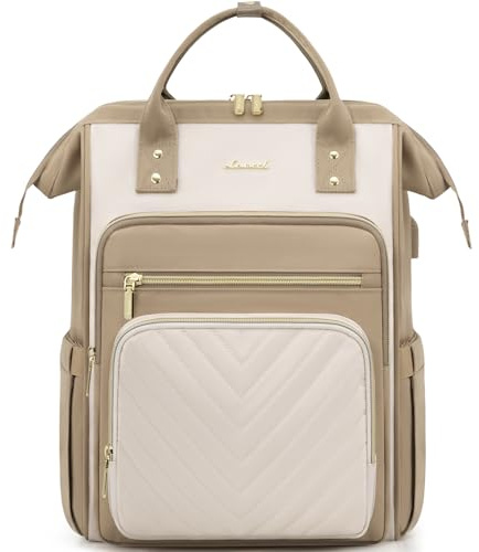 LOVEVOOK Laptop Backpack Womens, 15.6 inch Laptop Rucksack Bag for Women, Large Ladies Backpacks Waterproof School Bags with USB Port, Fashion Daypacks for Work Travel Teacher Nurse, Khaki Beige