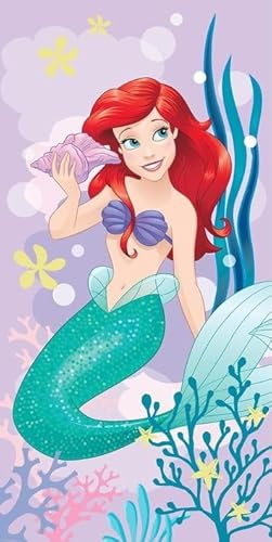Jerry Fabrics Disney Ariel Little Mermaid Serviette de plage 70 x 140 cm | Douce et absorbante 100 % coton | Pour enfants | Design rose vif | Séchage rapide et légère | Cadeau pour les fans d'Ariel