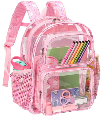 Bagseri Clear Backpack for Kids - 15 Inch Heavy Duty Clear Bookbag for School Safe and Lightweight Transparent Backpack for Kids Aged 3 to 7, Pink Unicorn
