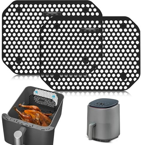 FENGCHUANG 2 Pieces Splash Guard Compatible, 11.8 cm x 8.8 cm Accessories Hot Air Fryer, Effective Silicone Airfryer Grease Splash Guard, for SL400EU and SL300EU (Black)