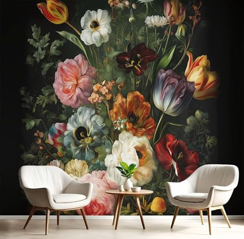 Papel Pintado Rosa Vintage Pared 3D Papel Tapiz - Estilo Barroco Murales Tapiz Fotomural para Sala Cuarto Oficina Salón Tv Fondo Pared Dormitorio Decoración, Verde Oscuro