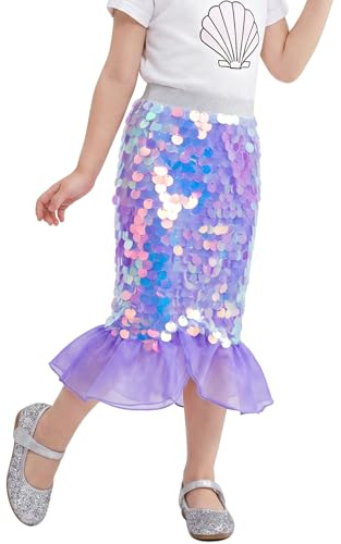 Miipat Flickkjol, paljetter, barn, sjöjungfrukjolar med foder med elastisk midja, glitter, sjöjungfrustjärtkjol, för liten flicka, födelsedag, strandfest, Färg: blå, 7-8 �r