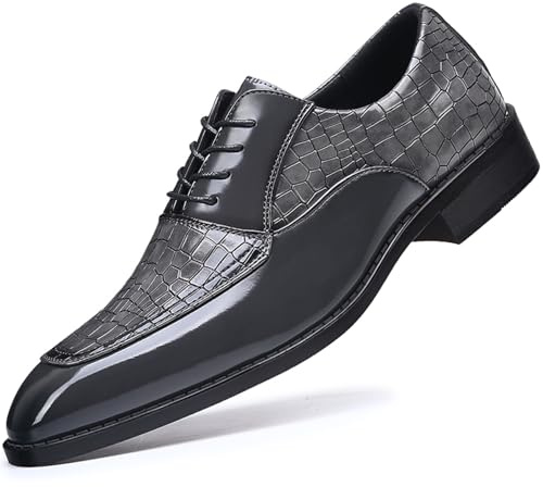 Men's Retro Leather Print Plain Toe Business Oxfords Fashion Lace Up Pointed Toe Slip On Derby Formal Dress Shoes for Work Party Wedding (Gray,11)
