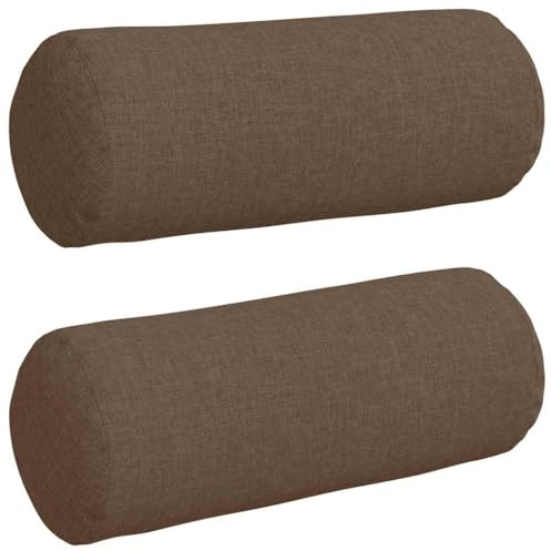 vidaXL Cojines Bolster 2 pcs Marrón Ø 15 x 40 cm Tela, Cojines cilíndricos cómodos, Fundas Removibles, Almohadas Decorativas, Elementos Multiusos para el hogar