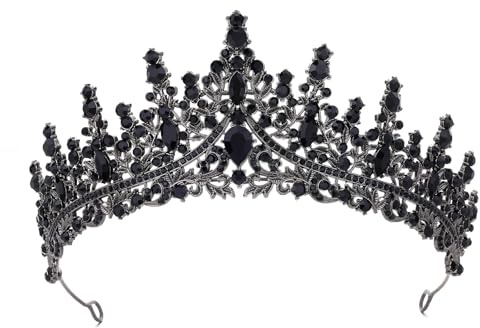 Corona Tiara, Cristallo Strass Diadema, Corona Regina Donna, Diadema Sposa, Diadema Donna, Tiara Corona di Cristallo, per Compleanni Femminili, Balli, Concorsi di Bellezza (Nero)