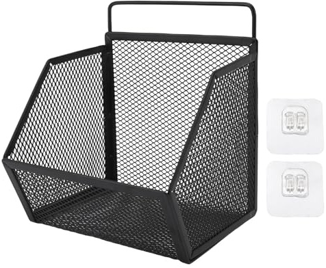 Bediffer Cesta de Almacenamiento de Alambre, Cesta Adhesiva de Organización Versátil para Cocina y Dormitorio, 13,2x10x15cm (Negra)
