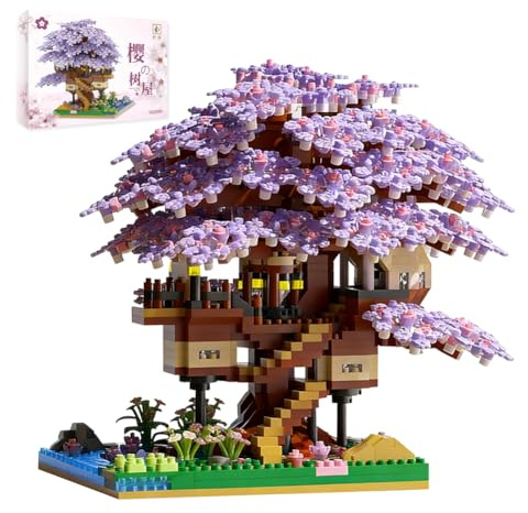 PyrrlicToy Set di Mattoncini Da Costruzione, 2229 Pezzi Fai Da Te Sakura, Albero Della Casa Dell'albero, Set Di Modelli per Bonsai, Decorazione per La Casa, Modulare Albero Di Ciliegio