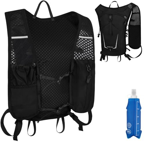 Alaoo Hydration ryggsäck löpning, löparväst återfuktning med reflekterande remsa, hydreringspaket funktionell löpväst för löpning, cykling och klättring, svart