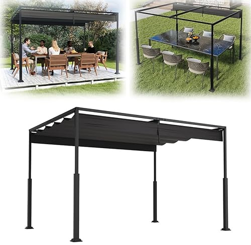 VA-Cerulean Pérgola de metal con techo solar, cenador estable de 3 x 4 m, para terraza, protección solar, para jardín, con columnas de metal robustas, para jardines, color negro