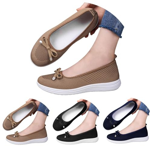 Ballerina skor dam, eleganta slip-on-halvskor, platta slip-on skor med rosetter, balerinaskor, bekväma dansskor, ventilerande fritidsskor för vardagen