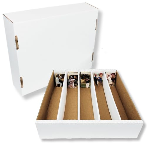 Max Protection 5-Row TCG Card Storage Box - 5000 Count Bulk Card Storage Box for Trading, Sports, Gaming, Baseball Cards - Durable White Corrugated Organizer Boxes 200 lb. - Made in USA (1 Box)