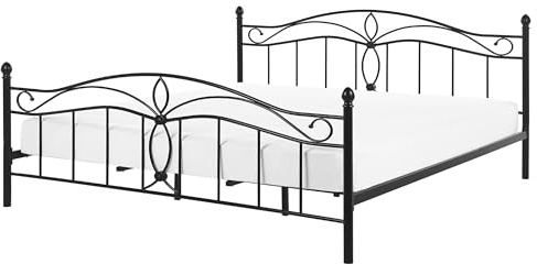 Struttura Letto in Metallo Nero con Doghe Design Vintage 160 x 200 cm