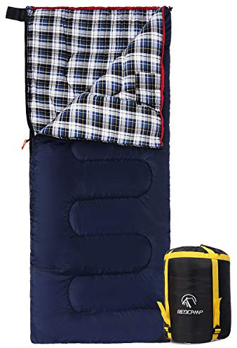 REDCAMP Cotton Sleeping Bag for Adult, Flannel Compact Sleeping Bag for Camping Fishing 3-4 Season Cold Weather Winter, 2lbs